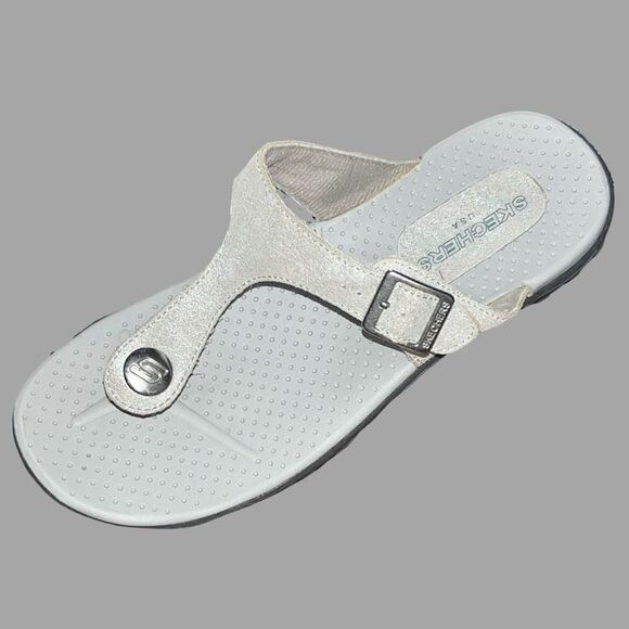 Sketchers Gray Buckle Flip Flop Sandals Size 8 - Picture 1 of 6